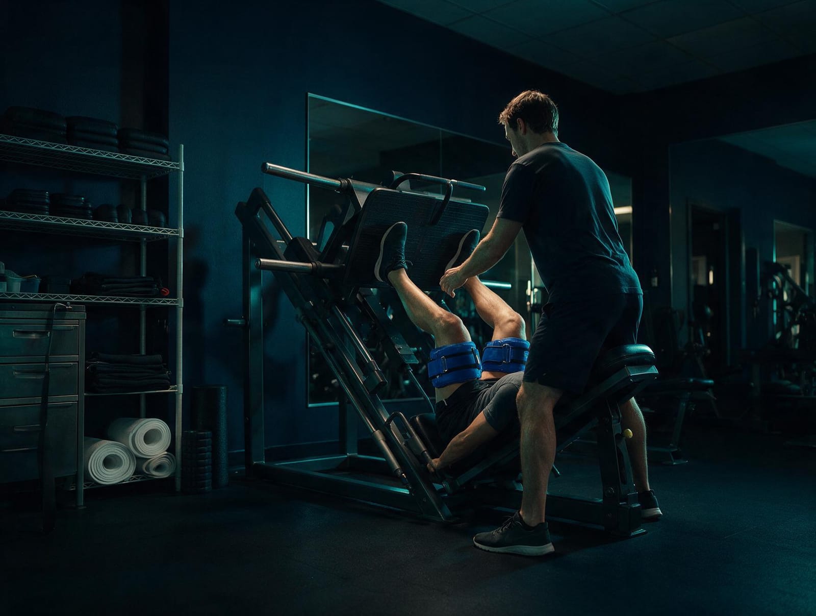 Fisioterapeuta de MoveWell aplicando blood flow restriction (bfr) a un atleta