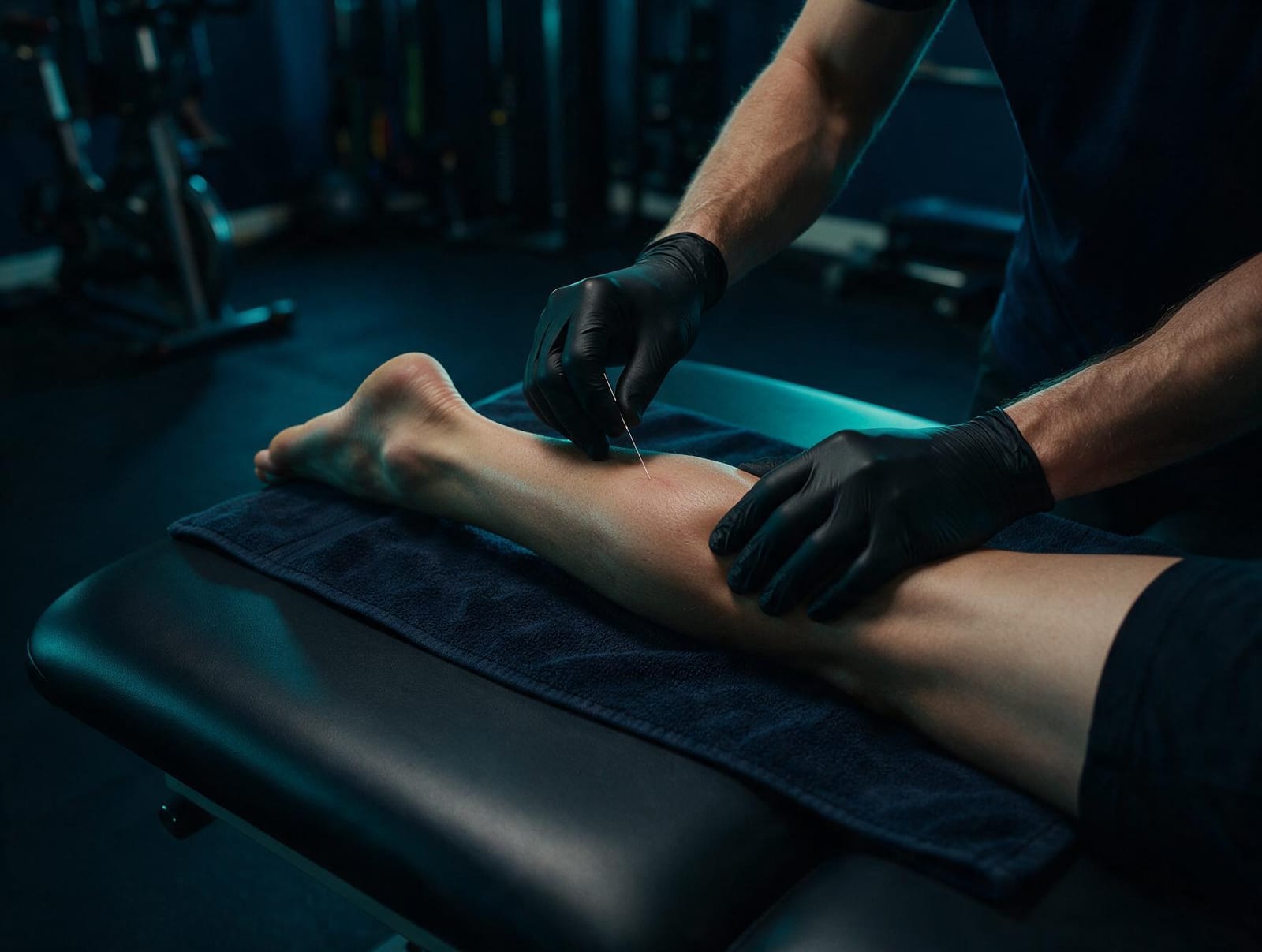 Fisioterapeuta de MoveWell aplicando punción seca a un atleta